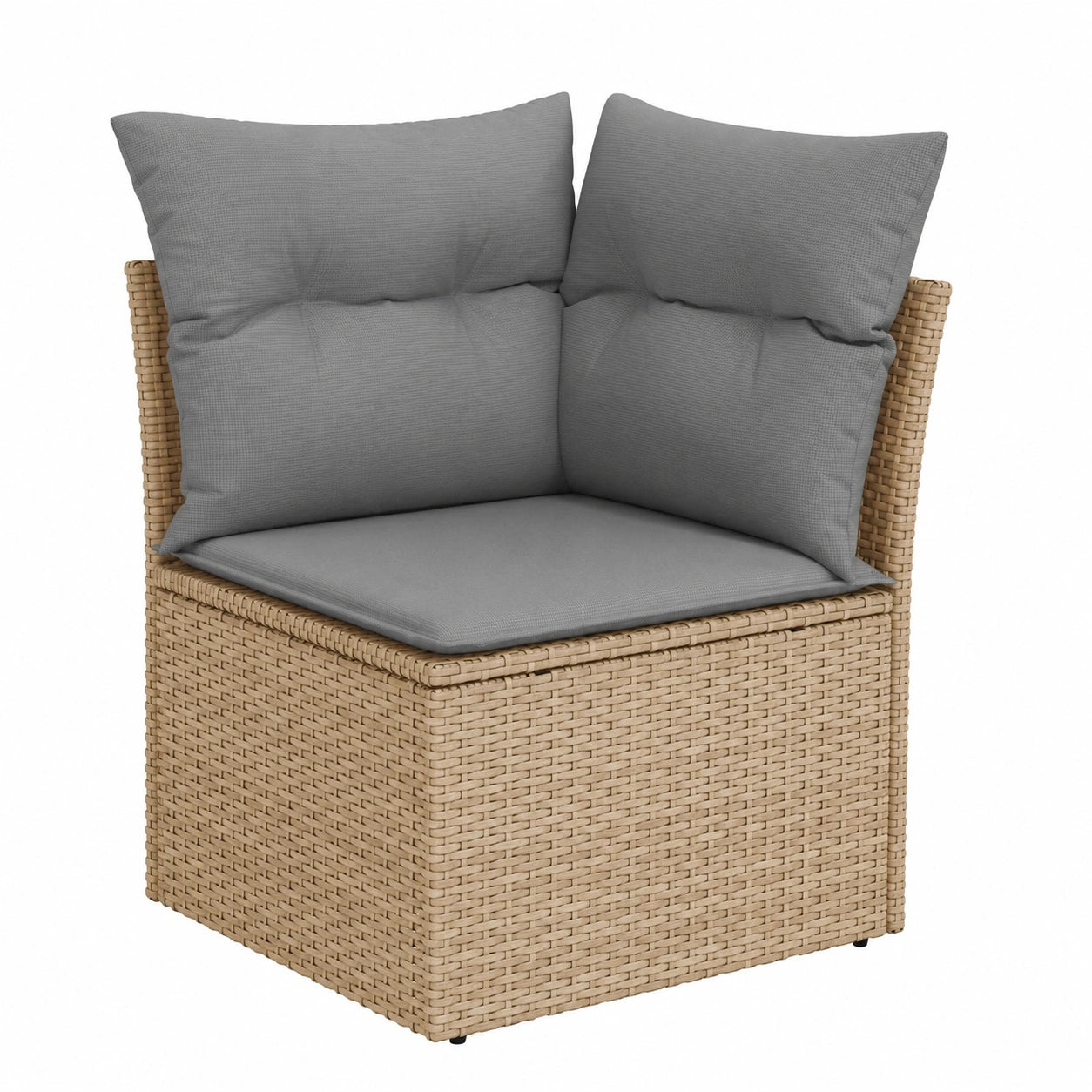 Wetterfestes Ecksofa mit Kissen und Stauraum, Poly Rattan, Beige