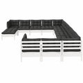Modulares 12-teiliges Garten-Lounge-Set aus weißem Kiefernholz mit anthrazitfarbenen Kissen, langlebige Terrassen- und Balkonausstattung