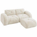 Modulares Chenille-Sofa mit extratiefer Sitzfläche, wolkenweichem Komfort und rutschhemmendem Boden, montagefrei, für Wohnzimmer und Gästezimmer, in Weiß, 2-Sitzer mit Ottomane