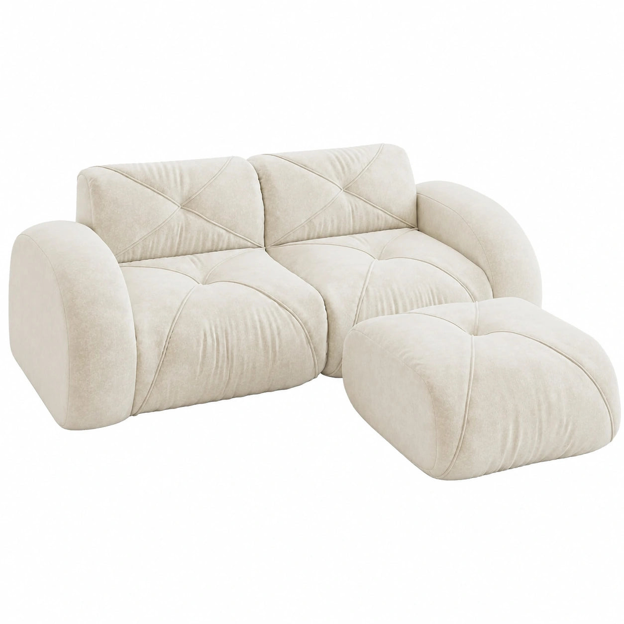 Modulares Chenille-Sofa mit extratiefer Sitzfläche, wolkenweichem Komfort und rutschhemmendem Boden, montagefrei, für Wohnzimmer und Gästezimmer, in Weiß, 2-Sitzer mit Ottomane