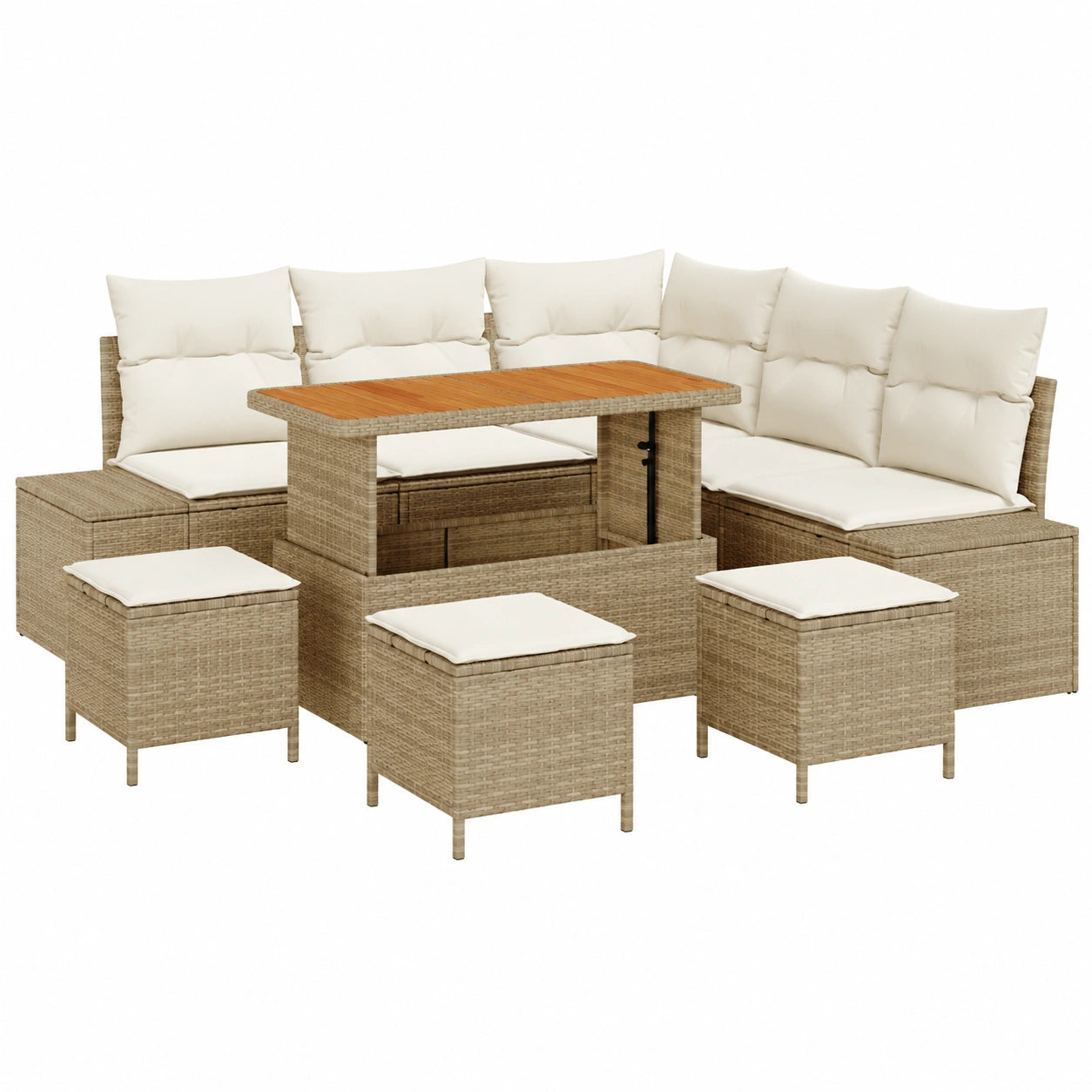 Gartenlounge-Set 8-tlg aus beige Poly-Rattan, wetterfestes Modulsofa mit Stauraum für Terrasse und Garten, modernes Design, 5-Sitzer Outdoor-Möbel