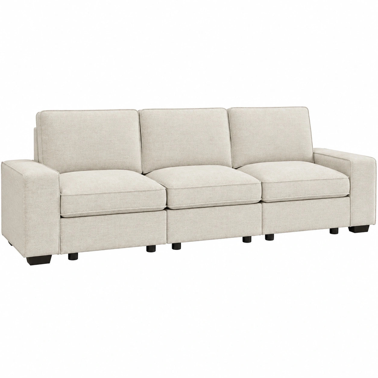 DUANDUAN 255cm Modulsofa mit Stauraum, modernes 3-Sitzer-Sofa aus Chenille, komfortabel, breite Armlehnen, Seitentaschen, USB-Anschluss, abziehbarer Bezug – für Wohnzimmer, Büro, Apartment, Beige