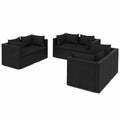 Rattan Lounge Set 6-teilig wetterfest Schwarz, Modular-Sofa mit dicken Kissen für Garten & Terrasse