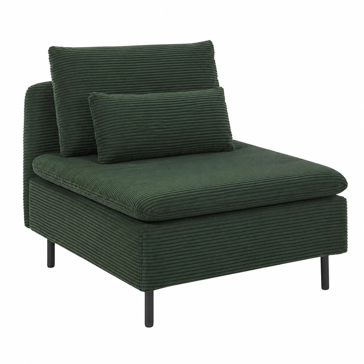 Modulares Sofa-Mittelstück, ein Sitzplatz, Cordstoff, Dunkelgrün, Egeris-Design