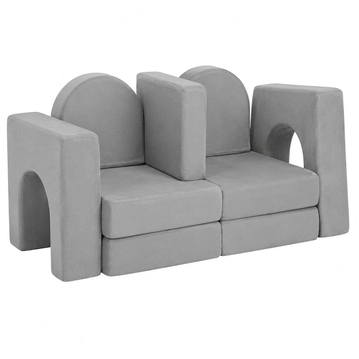 Modulares Kindersofa aus Schaumstoff, 8-teilig, mit Wildlederbezug, in Grau