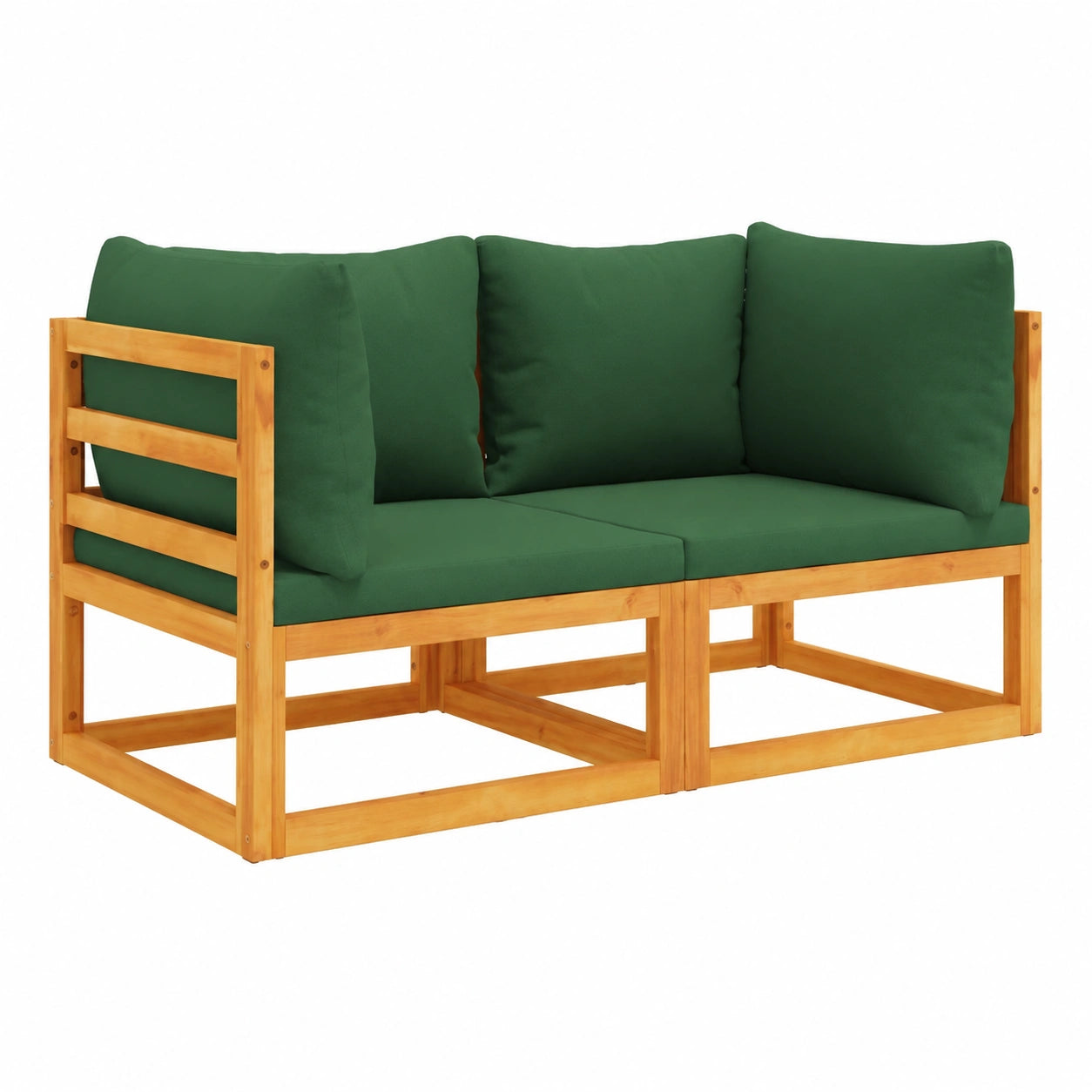 Modulares Ecksofa aus Akazienholz für Terrasse mit Grünen Kissen, 2-teilig