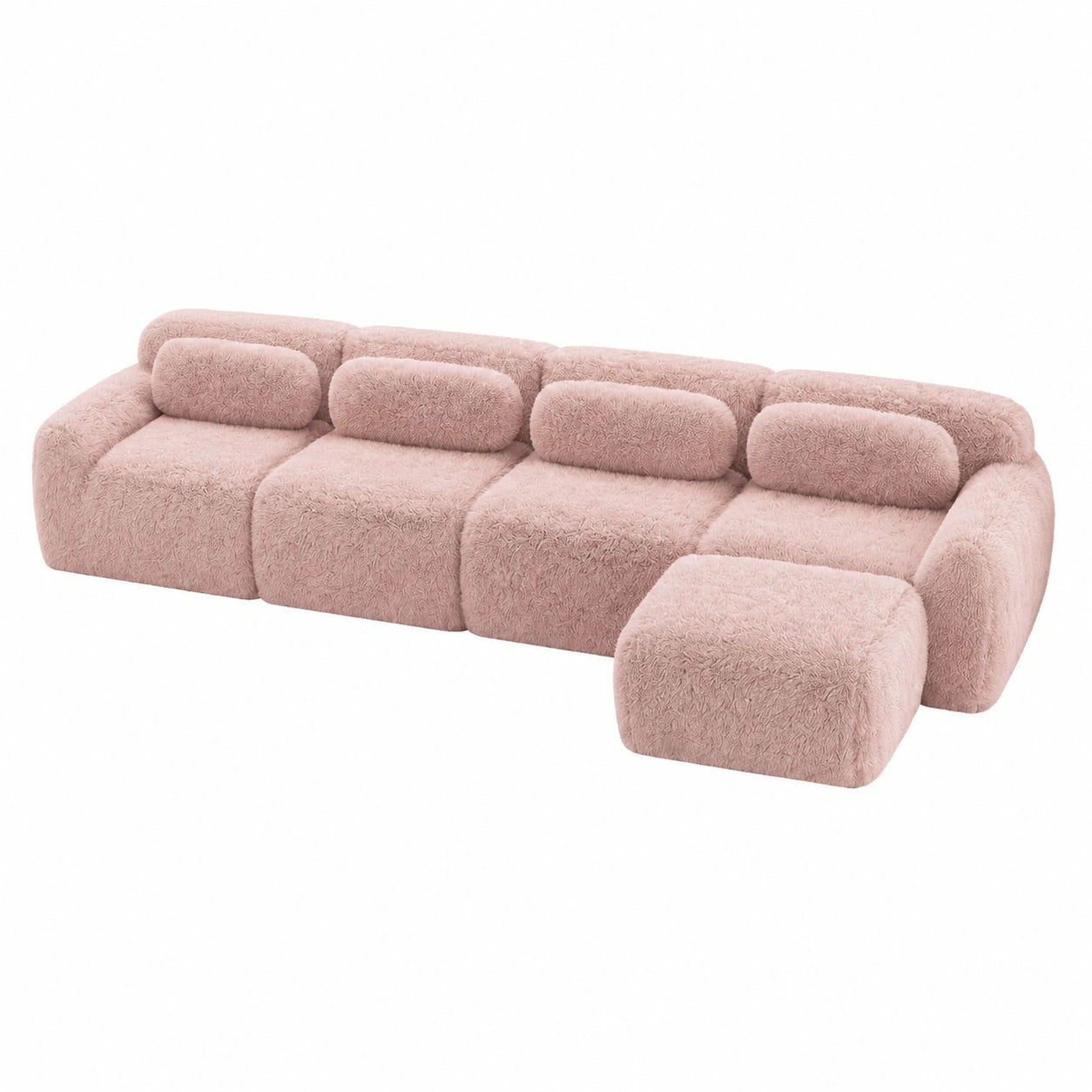 Modulares Ecksofa 4-Sitzer in Rosa mit Chaiselongue und Plüschbezug